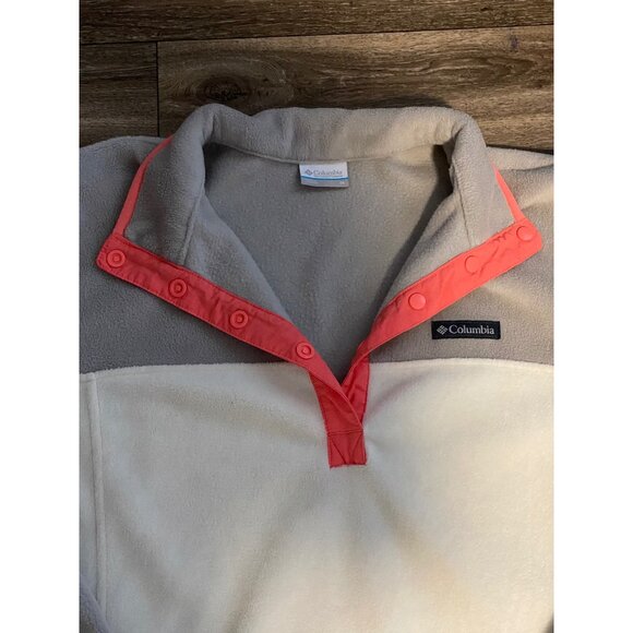 COLUMBIA WOMENS FLEECE PULLOVER SWEATER PLUS SIZE 1X MOCK NECK SNAP BUTTONS GREY - Picture 2 of 10